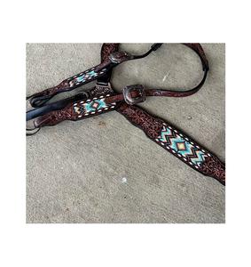 Vente chaude une oreille usinée à la main perles florales et tressées conception en cuir de qualité supérieure serre-tête collier de poitrine ensemble de clous de l'Inde - Product Image 3