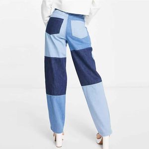 Jeans de Mezclilla de Alta Calidad, Transpirables, de Corte Recto, con Parches, para Mujer, Precio al por Mayor, Jeans Casuales Azules con Parches para Mujer - Product Image 3