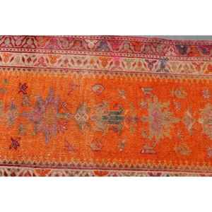 2.7x10.8 ft <b>Runner</b> Vintage Turkish Rug, <b>Red</b> Floral Wool Rug - Product Image 5