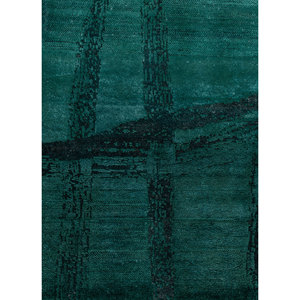 Tapis Aprezo vert en laine et soie noué à la main Ebsh-1474(OD) motif puzzle abstrait pour la maison, le salon, le couloir, la voiture, fait main - Product Image 3