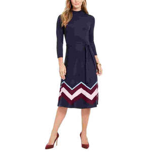 Vestito Maglione Donna Vince Camuto Blu Navy con Chevron, Taglia XL, Casual, Linea ad A, Colori a Contrasto, Vita Naturale, in Viscosa - Product Image 1