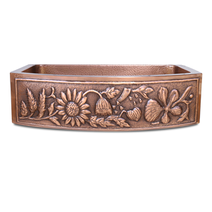 Fregadero de cocina de cobre rectangular martillado de un solo pozo frontal redondeado Fregadero de cobre para granja Fregadero Fabricante Proveedor Mayorista - Product Image 1