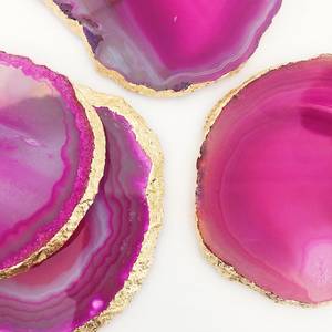 ถาดรองแก้วหินอาเกตธรรมชาติสีชมพูคริสตัลแผ่นหินกึ่งมีค่าตกแต่งด้วยแผ่นหินขอบทองที่ไม่เหมือนใคร - Product Image 4