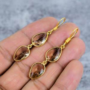 Morganite Boucles d'oreilles en argent sterling 925 plaqué or, poire et pierres précieuses, boucles d'oreilles pour femmes, cadeau pour elle - Product Image 3