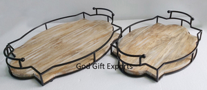 Plateau en bois de mangue artisanal de style unique Décoration de la maison Plateau de service Forme ovale pour la maison Hôtel Restaurant Service de nourriture - Product Image 2