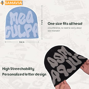 Gorro de punto Jacquard con letras personalizadas, gorro cálido de invierno, ropa de calle con logotipo OEM, gorro de calavera para hombres y mujeres, gorros apropiados para la playa - Product Image 3