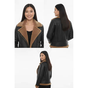 Veste en cuir de mouton pour femme, de haute qualité, à bas prix, respirante, écologique, légère, unie, finition lisse, pour l'hiver - Product Image 4