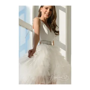 8164# 100%Real Photo Off Shoulder V-neck Backless A-line Wedding Dress Elegant Ruffles Lace Sweep Train Bridal Gown Bridal Dress