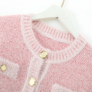 Suéter Cárdigan Corto Informal de Otoño para Mujer, 60/40 Algodón/Nailon, Manga Larga, Cierre de 8 Botones, Logotipo Personalizado - Product Image 4