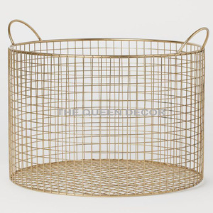 Most Demanding Stainless Steel Metal <b>Rectangle</b> Shape Gold Antique Finish Decorative <b>Storage</b> <b>Basket</b> Used Fruits Cloths - Product Image 2