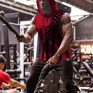 Mens sleeveless fitted workout <b>hoodie</b> <b>gym</b> fitness wear built for bodybuilding training performance - Product Image 3