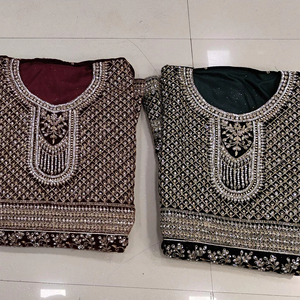 Elegante juego de terciopelo de invierno Plazo con piedras Allover Zarkan, Parte delantera bordada y estilo Gharara Dupatta - Product Image 1