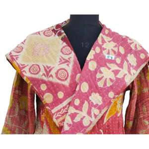 Kimono corto Vintage Kantha manga completa 100% algodón indio mujer ecológico transpirable acolchado Reversible hecho a mano Rajasthan - Product Image 2