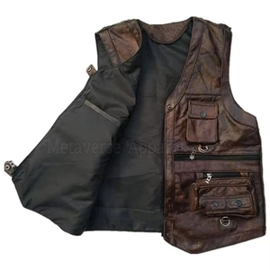 เสื้อกั๊กหนังสไตล์วินเทจย้อนยุคสำหรับผู้ชายเสื้อนอกแขนกุดสำหรับขี่มอเตอร์ไซค์เสื้อผ้าแนวสตรีทฟิตเข้ารูป - Product Image 2