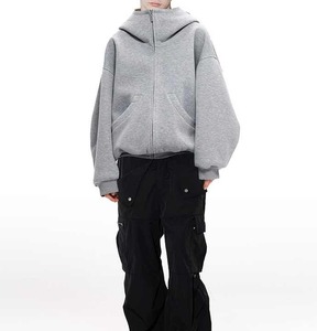 Sudadera con capucha de invierno OEM con cuello alto y cremallera, 100% algodón, impermeable, cortavientos, transpirable, de peso pesado, con logotipo personalizado, cremallera completa, para mujer - Product Image 2