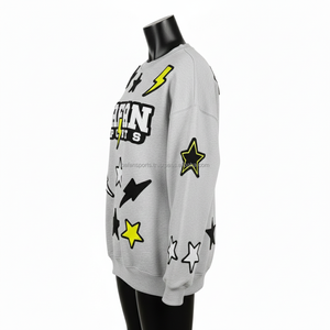 <b>Women</b> Oversize Sweatshirt 320GSM <b>Fleece</b> <b>Grey</b> with Black White Yellow Embroidery CustomLogo Patchwork <b>Women</b> breathable Sweatshirt - Product Image 3