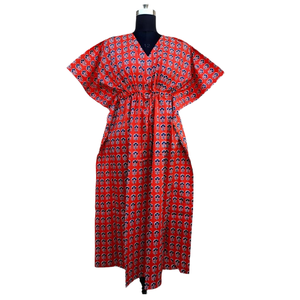 Kaftan Handblock Bagru estampado de tela de algodón vestido largo informal para mujer - Product Image 1