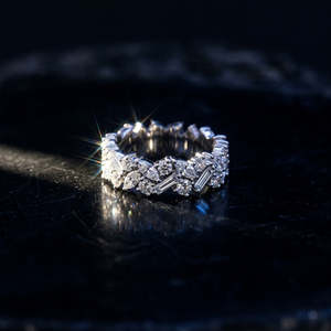 Elegant Double Row <b>CZ</b> Eternity Band White Gold Plated Alloy Base Wide Prong Set Statement <b>Ring</b> Full 360eternity Coverage - Product Image 1
