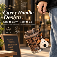 Mug de voyage isotherme en céramique à imprimé léopard avec sangle décorative, tasse portable esthétique pour femme, logo personnalisé, vente en gros
