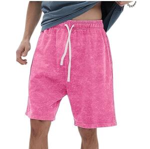 Customized Streetwear Acid Washed Rhinestone French Terry Pink Sweat <b>Shorts</b> for <b>Men</b> Embroidery Hip Hop Drawstring Summer Fashion - Product Image 1