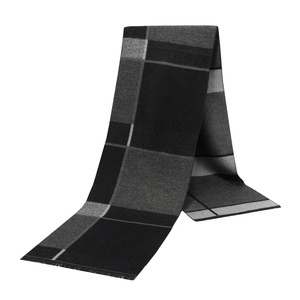 Long Plaid Silk Scarf Unisex Winter Accessory for Daily Wear Black Gray Pattern Simple Style Adult Size - Product Image 1