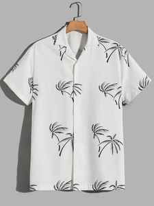 Chemise unie en tissu à manches courtes et col de camp ornée de vêtements d'été pour hommes non extensibles - Product Image 3