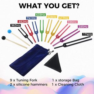 ส้อมปรับสี9ชิ้นสำหรับค้อนซิลิโคน2ชิ้นเครื่องบำบัดเสียงทางการแพทย์สำหรับอลูมิเนียมโยคะและการทำสมาธิ - Product Image 3