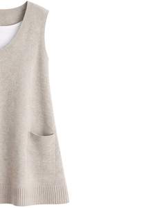 <b>Beige</b> Womens Knitted Sleeveless Sweater Vest V Neck Soft Acrylic Winter Layering Casual Custom Manufacturer OEM Wholesale Brands - Product Image 3