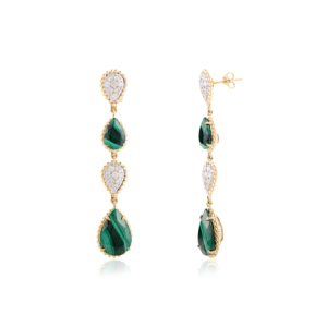 Hot Selling Luxury Designer 18k Real Yellow Gold Natural Pear Cut Malachite and Diamond Serpent Boheme <b>Earrings</b> <b>Christmas</b> Gift - Product Image 3
