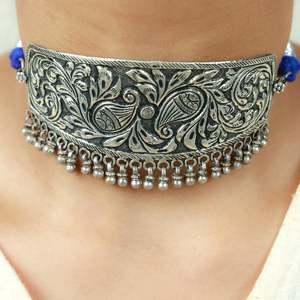 Noor Paisley Motif 925 Chitai <b>Choker</b> Necklace Cultural Collectible Jewelry - Product Image 3
