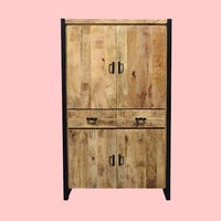 Meilleures ventes : Armoire de rangement vintage style industriel en bois d'acacia naturel et structure en fer, pour la maison, le salon, la cave à vin, la ferme