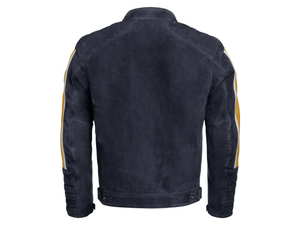 Veste de moto en cuir de vachette premium classique Roadster Heritage/Urban pour homme Bm Schwabing Bleu/Jaune, homologuée CE - Product Image 3