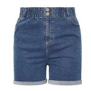 Customized <b>Women</b> Summer Use Medium <b>Blue</b> Washed <b>Jeans</b> Shorts Elastic Waist Shorts Stylish High-Quality Cotton Made <b>Women's</b> Shorts - Product Image 1