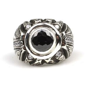<b>925</b> Sterling <b>Silver</b> Men's <b>Ring</b> Turquoise Onyx Zircon Stones Hand-Engraved Bezel Setting Rhodium for Everyday Wear Certified IGI - Product Image 4