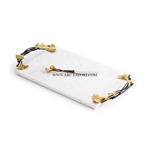 Bandeja de cocina de comida grande para decoración de mesa de mármol macizo de primera calidad con asas de diseño y cuchillos de mantequilla para suministro de Hotel - Product Image 5