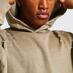 Sweat à capuche de détresse Streetwear tendance avec logo personnalisable Sweat à capuche de détresse en tissu 100% coton - Product Image 5