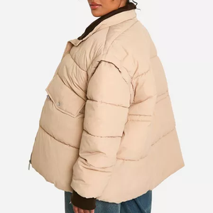 Veste matelassée réversible à capuche chaude pour femme, en nylon respirant, brillant, fermeture éclair légère, unie - Product Image 4