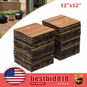 36pcs Carreaux de terrasse en bois dur à emboîter 12 ''x 12'' Design moderne DIY Plancher de bois extérieur pour sous-sol extérieur Easy Click - Product Image 1