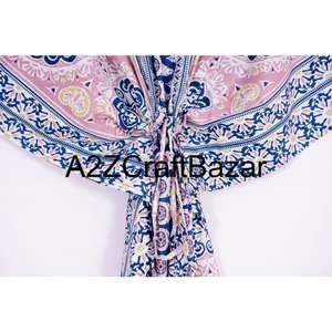 Vestido Kaftan Corto de Algodón Ecológico para Mujer, Estampado Floral, Ropa de Playa, Verano, Informal, Transpirable, Ligero, Corte Holgado - Product Image 2