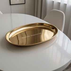 Plateau Ovale Plaqué Or en Acier Inoxydable de Qualité Supérieure Taille Personnalisée Vente en Gros Décoratif Commercial Hôtel Fournitures Alimentaires Plateaux de Service - Product Image 3