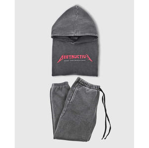 Chándales de algodón de alta calidad personalizados, pantalones de chándal acampanados de felpa francesa y Sudadera con capucha para hombre, ropa de calle, conjunto de chándal lavado ácido - Product Image 1