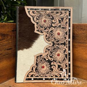 Large Capacity Hand Tooled Leather Diamond <b>Portfolio</b> Folders <b>Case</b> File Personalized Business Executive Business Resume Padfolio - Product Image 1