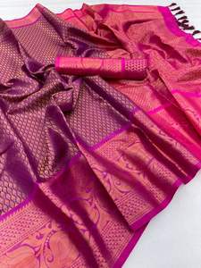 ชุดแต่งงานและปาร์ตี้มาใหม่ผ้าไหมนุ่ม Zari ทอผ้า Saree ผู้หญิงสวมใส่ผู้จัดจำหน่ายจากสุราษฎร์อินเดีย - Product Image 6