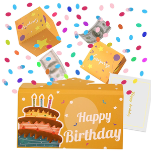 Carte d'anniversaire pop-up, confettis, boîte cadeau surprise, argent, espèces, explosion, boîte - Product Image 1