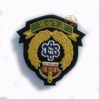 Insignia de blazer de lujo personalizada de calidad premium con alambre dorado de alto brillo, bordada con cuentas, emblema 3D, imán para universidades