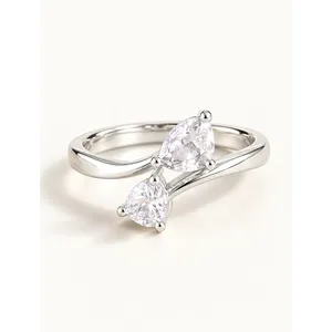Bague de mode en acier inoxydable plaqué or rose, coupe princesse, Toi et Moi - Product Image 1