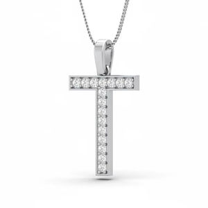 Pendentif en or et diamants en forme de lettre T, or 18 carats avec diamants naturels, bijoux fins personnalisés élégants, cadeau d'anniversaire pour femmes - Product Image 1