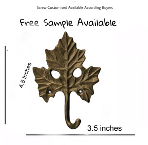 Forest Rustic Maple Leaf Shape Wall Cast Iron <b>Coat</b> & Hat <b>Hooks</b> Hanger Brass Antique & Keychain Hanger - Product Image 3