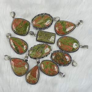 คอลเลกชันดีไซน์เนอร์สไตล์โบฮีเมียนสร้อยคอจี้ unakite สีเขียวธรรมชาติเครื่องประดับแฟชั่นฝังหนามเตย - Product Image 5