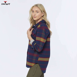 Nouveautés Chemise à demi-manches de bonne qualité de couleur unie, vêtements décontractés à col rond et coupe ajustée Chemise en flanelle pour femmes - Product Image 3